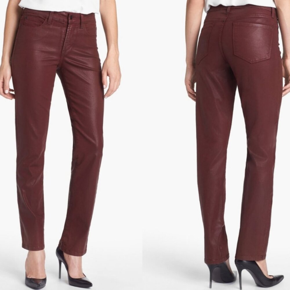 NYDJ‎ Women's NWOT Sheri Slim-Leg Coated Denim Jeans Burgundy | Size 6